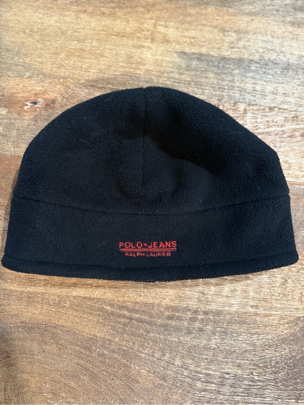 Ralph Lauren Black Fleece Beanie with Red Logo